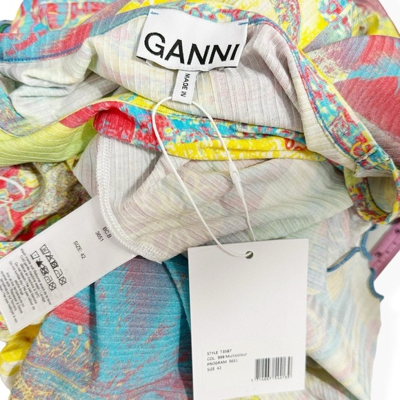 NWT GANNI Printed Rib Jersey Maxi Dress, Multi, FR42 - Picture 7 of 7